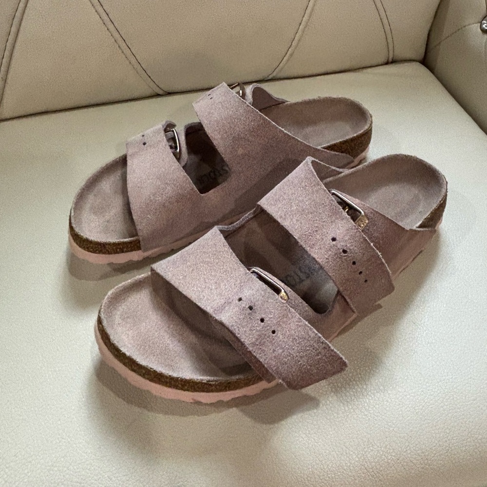 Pink Birkenstock Arizona Sandals Rose Gold Buckles Pink Soles & Footbed Size 39 - Picture 11 of 13